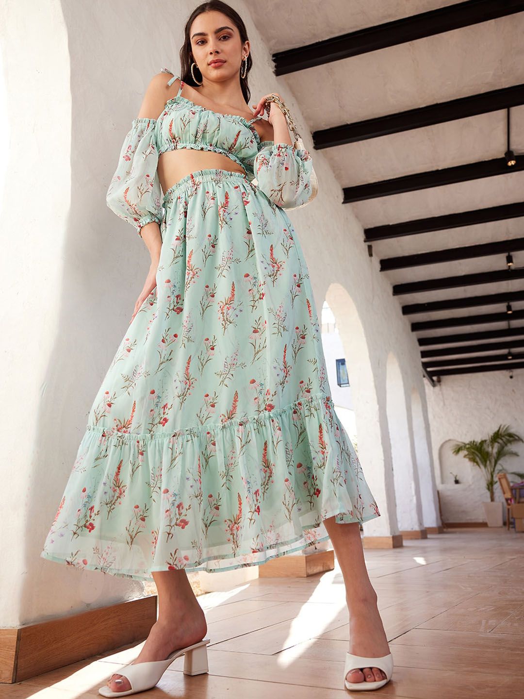 STREET 9 Green Printed Top & Skirt