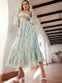STREET 9 Green Printed Top & Skirt