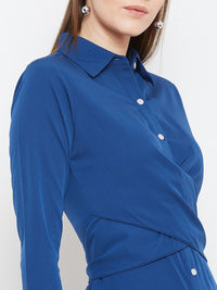 Berrylush Blue Layered Crepe Shirt Midi Dress