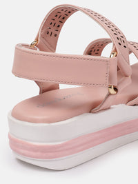DressBerry Women Textured Open Toe Flats with Laser Cuts