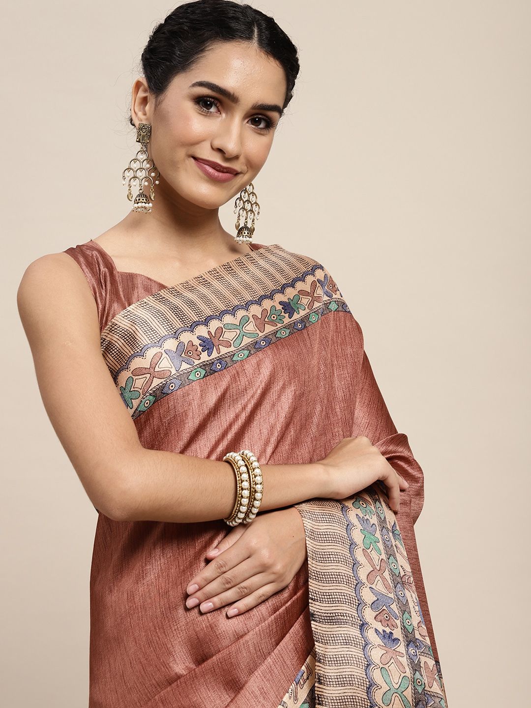 Saree mall Brown & Beige Woven Design Sarees