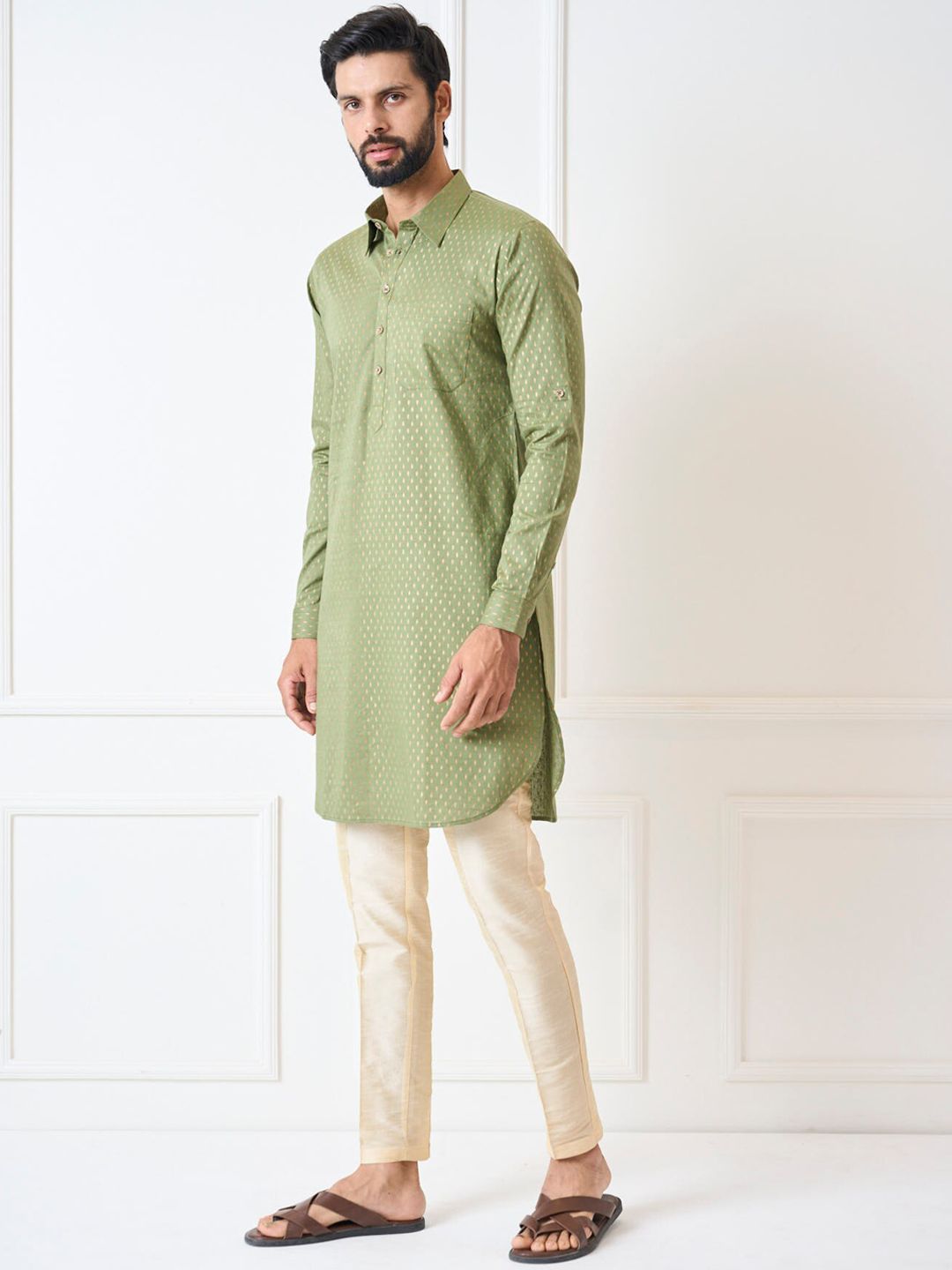 See Designs Ethnic Motif Printed Shirt Collar Pure Cotton Kurta