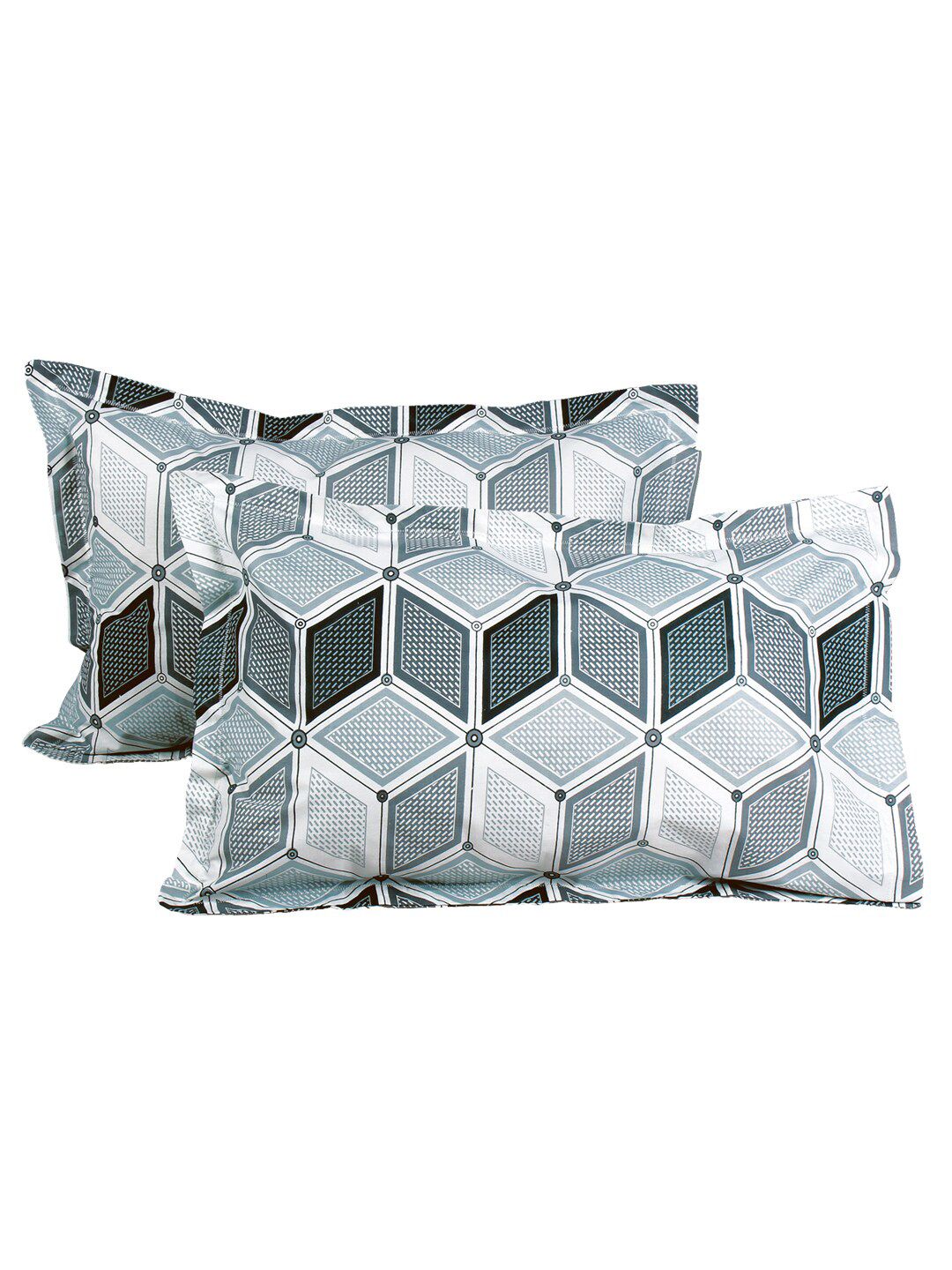 Story@home White & Olive Green Geometric Cotton 186 TC Queen Bedsheet With 2 Pillow Covers
