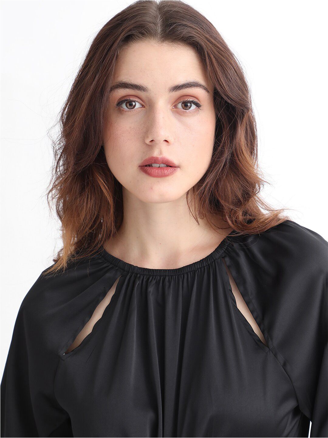 RAREISM Bell Sleeves Cut Outs Detail Cotton Top