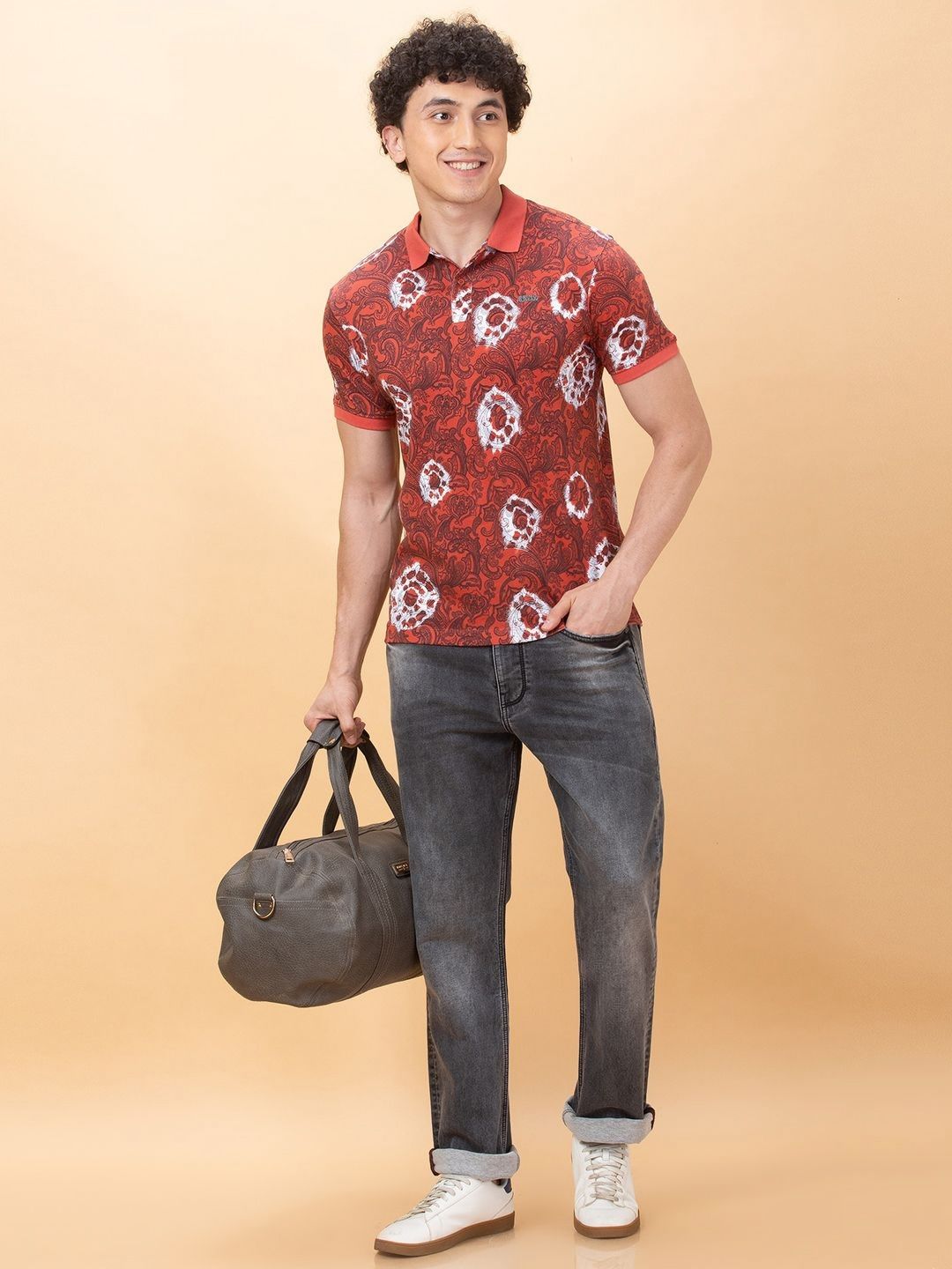 Being Human Men Printed Polo Collar Ethnic Applique T-shirt