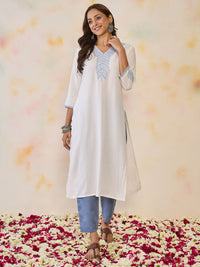 Indo Era Women Ethnic Motifs Embroidered Thread Work Floral Kurta