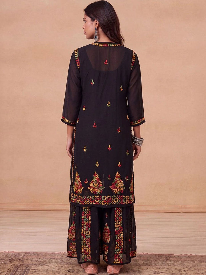 House of Chikankari Women Ethnic Motifs Embroidered Regular Thread Work Kurta with Sharara
