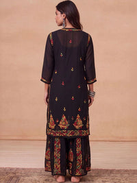 House of Chikankari Women Ethnic Motifs Embroidered Regular Thread Work Kurta with Sharara