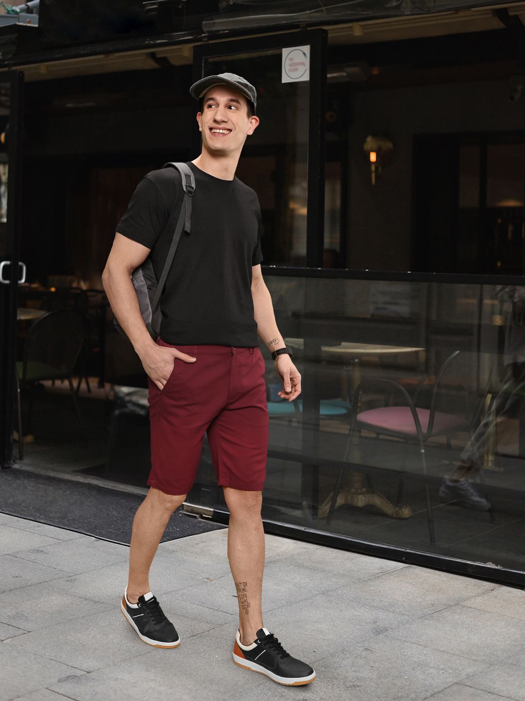 The Indian Garage Co Men Maroon Solid Slim Fit Denim Shorts