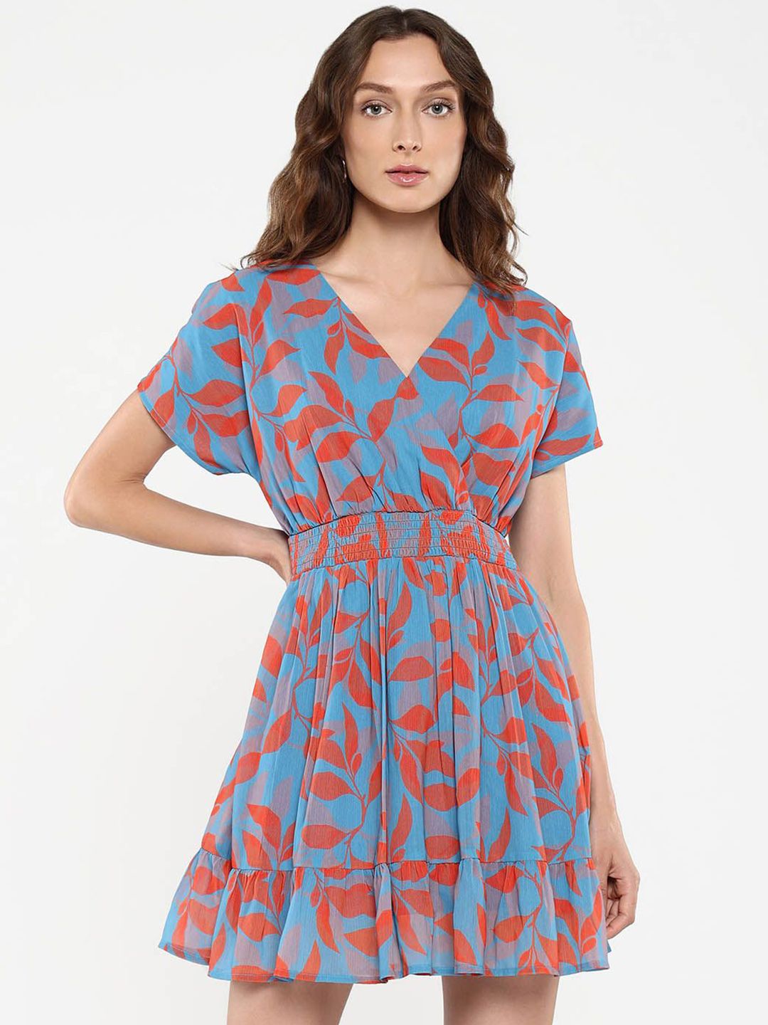 RAREISM Floral Printed V-Neck Fit & Flare Dress