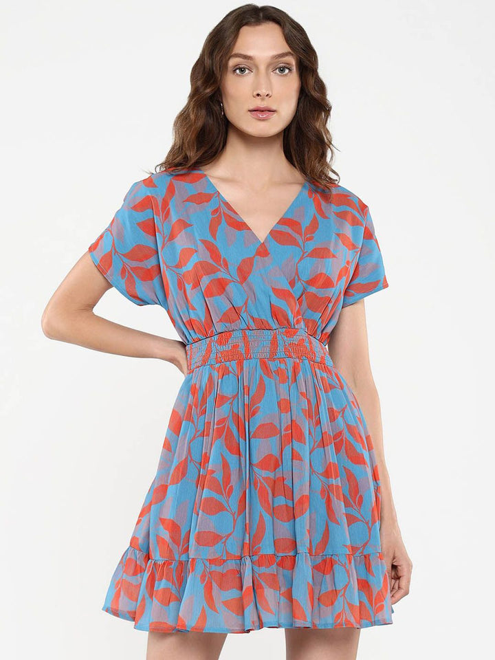 RAREISM Floral Printed V-Neck Fit & Flare Dress