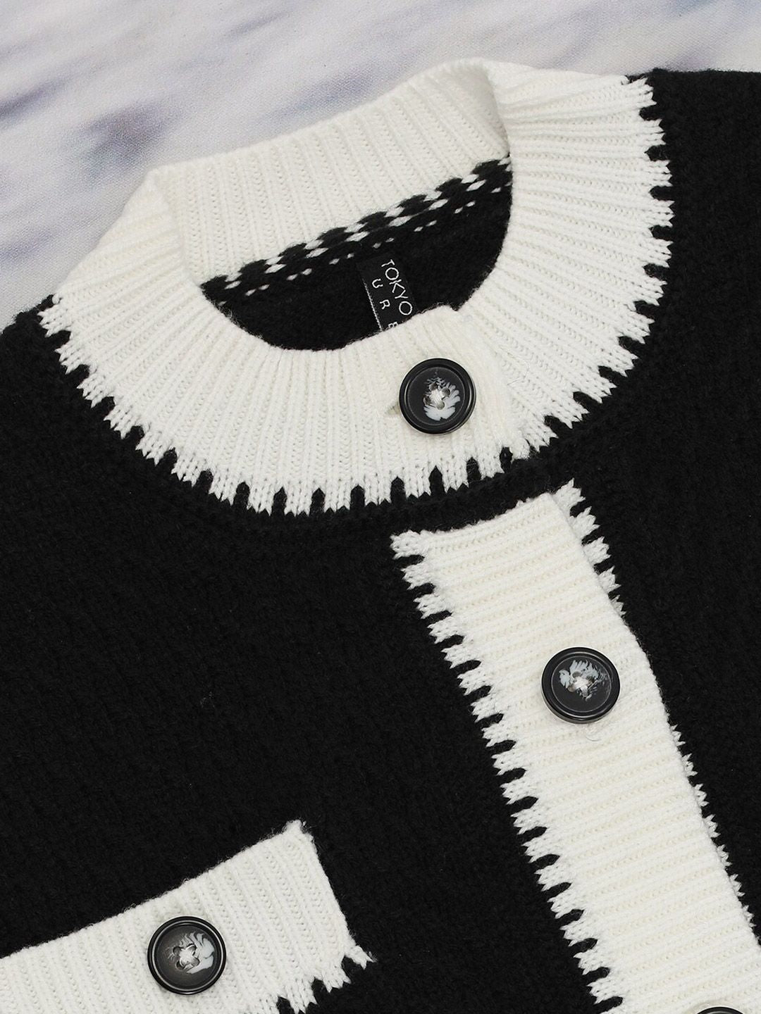 Tokyo Talkies Black Cable Knit Acrylic Crop Cardigan Sweater