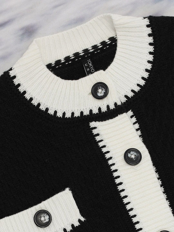 Tokyo Talkies Black Cable Knit Acrylic Crop Cardigan Sweater
