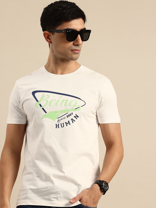 Being Human Brand Logo Printed Pure Cotton Slim Fit T-shirt