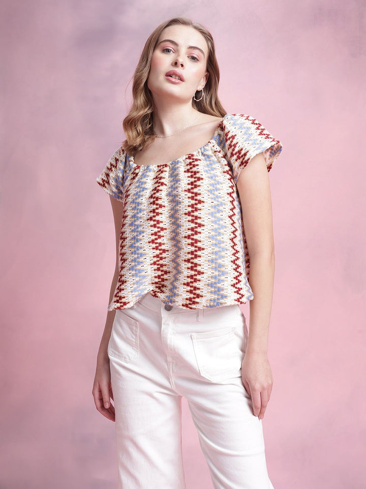 DressBerry Chevron Stripe Self Design Boxy Top