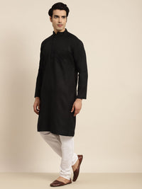 Anug by SOJANYA Men Black Dobby Band Collar Kurta