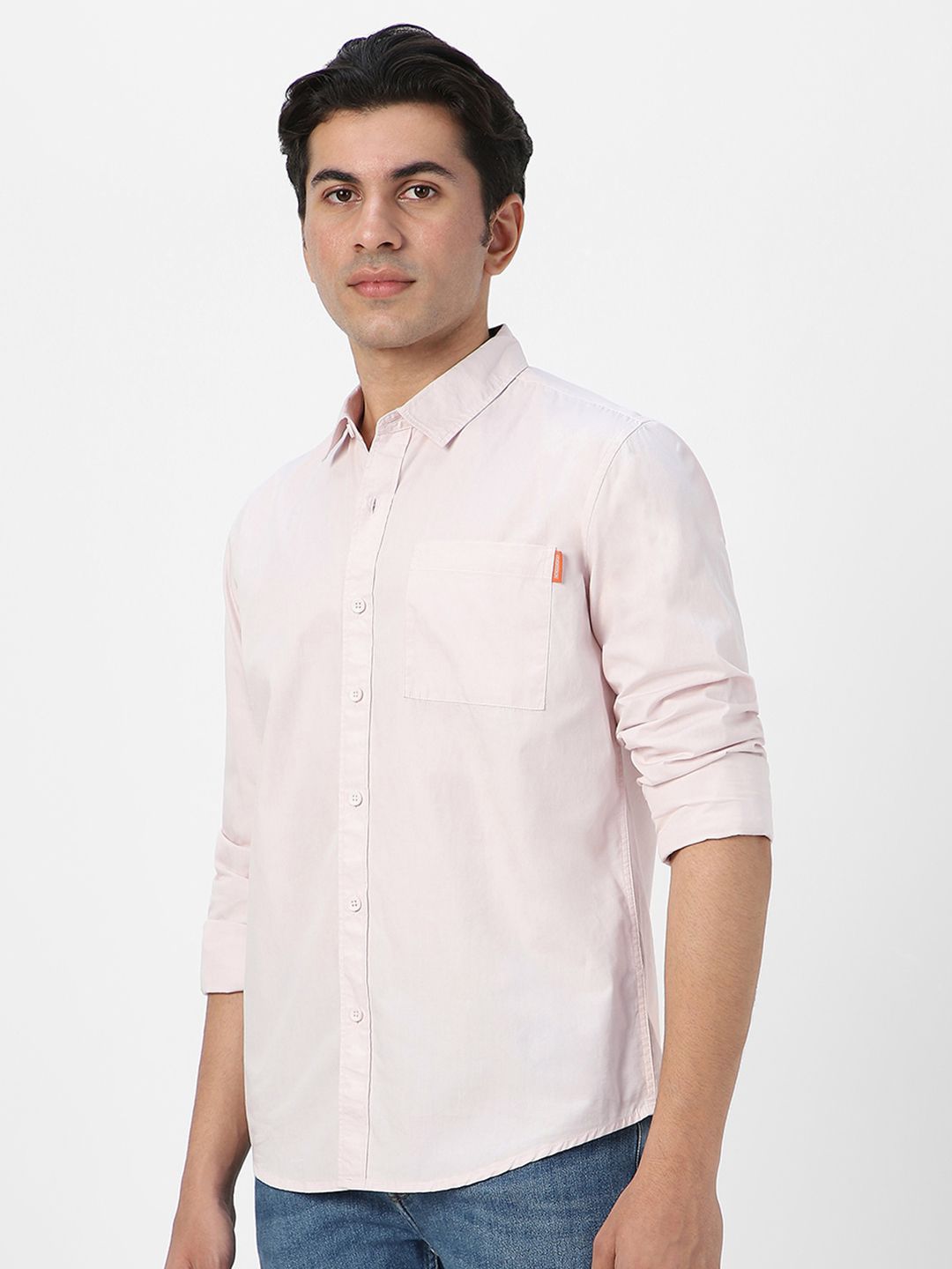 Urbano Fashion Men Spread Collar Solid Cotton Casual Shirt