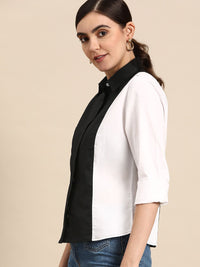 DENNISON Women Black Smart Slim Fit Opaque Colourblocked Casual Shirt