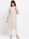 W Striped Notched Neck Straight Kurta