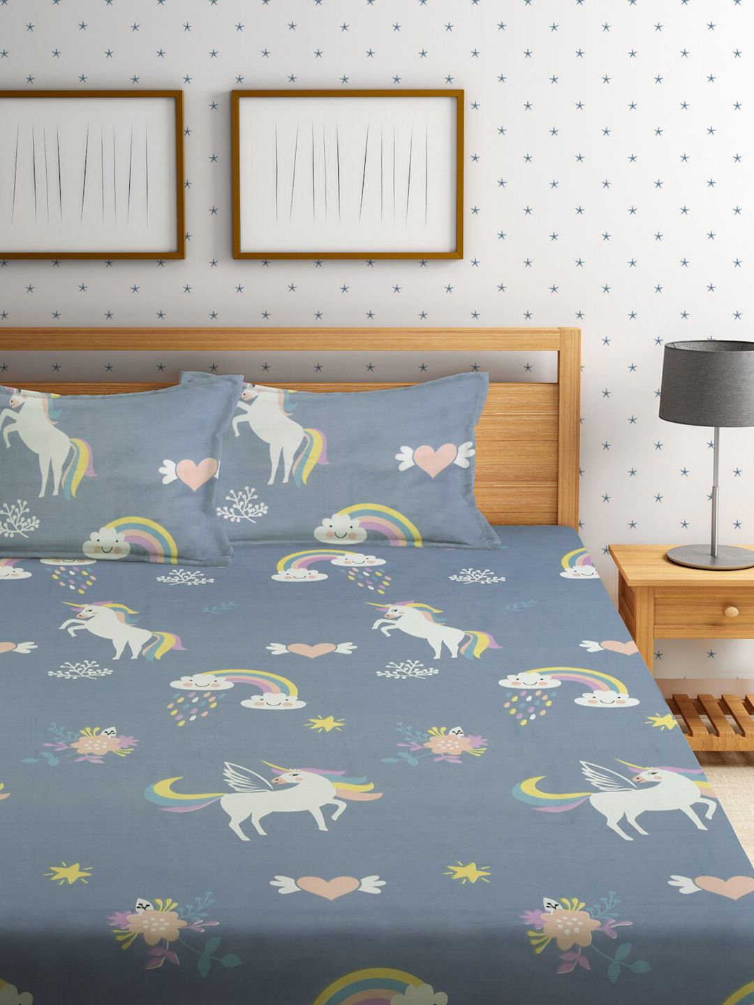 HOSTA HOMES Cartoon Characters 210 TC Queen Bedsheet with 2 Pillow Covers