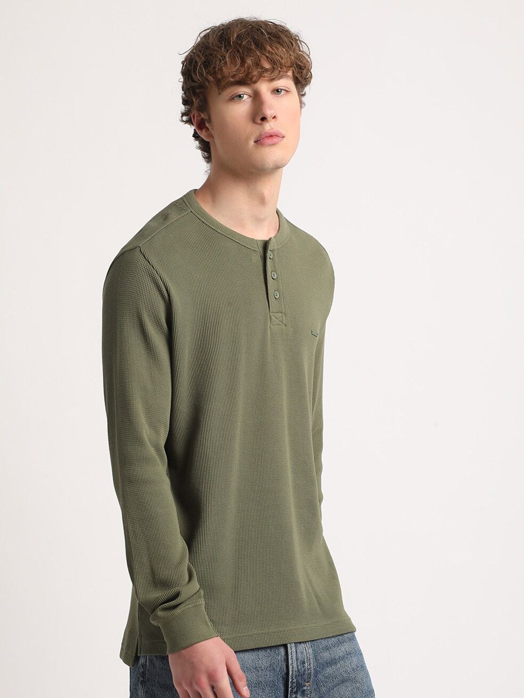 THE BEAR HOUSE Henley Neck Pure Cotton Slim Fit T-shirt
