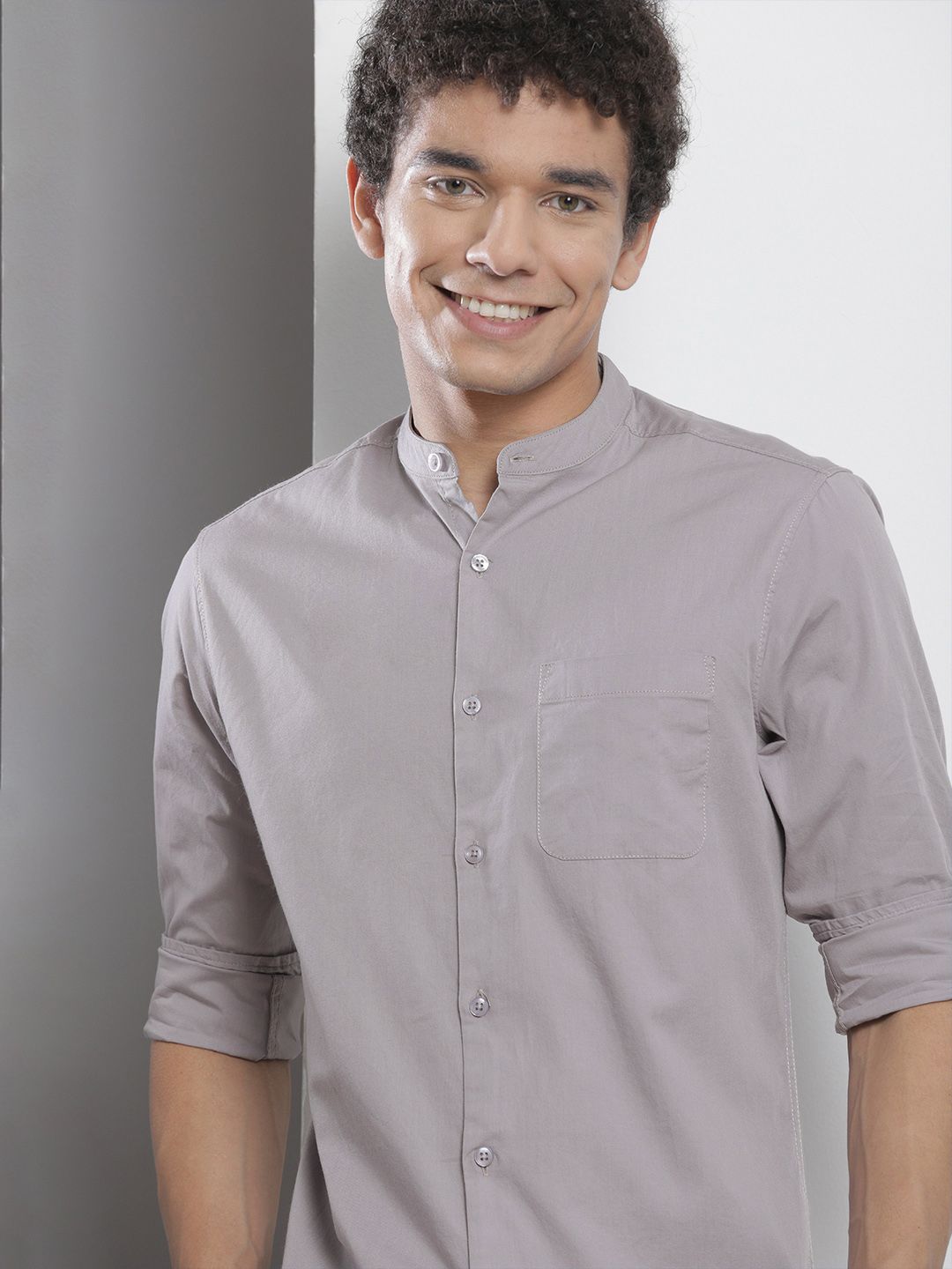 The Indian Garage Co Men Lavender Solid Pure Cotton Casual Shirt