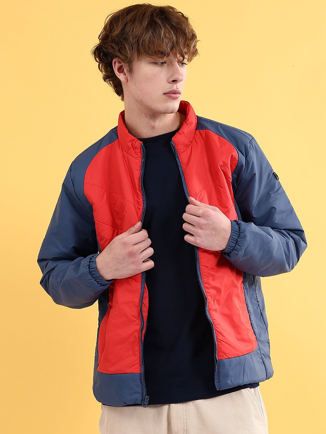 The Indian Garage Co Men Colourblock Zip-Front Regular Fit Bomber Jacket