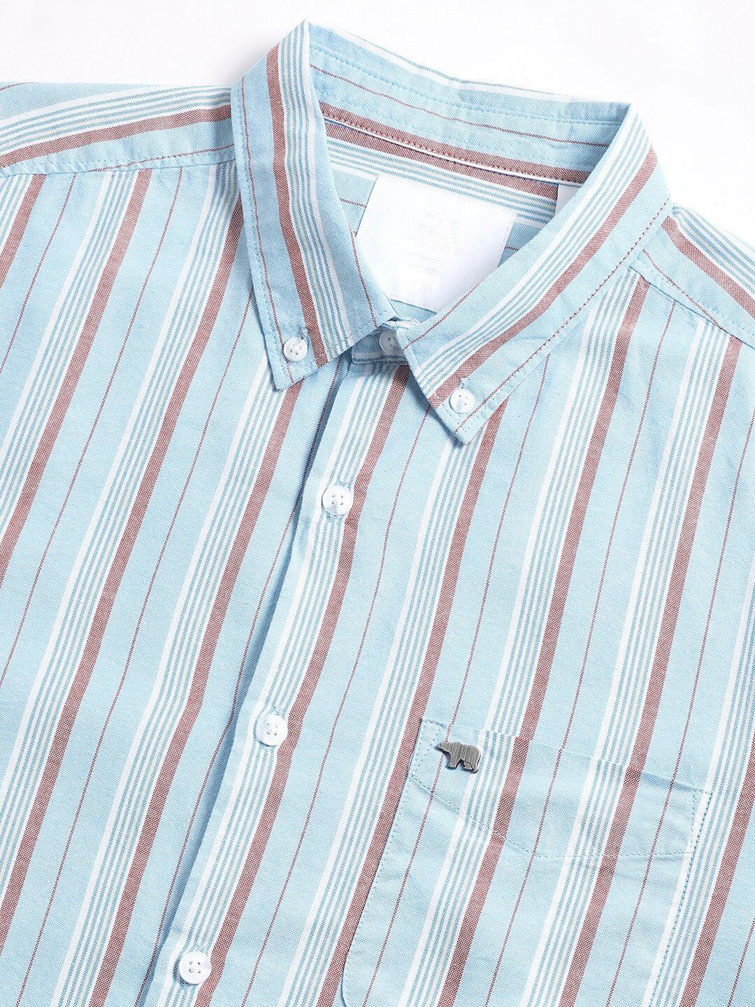 THE BEAR HOUSE Slim Fit Striped Spread Collar Cotton Casual Shirt