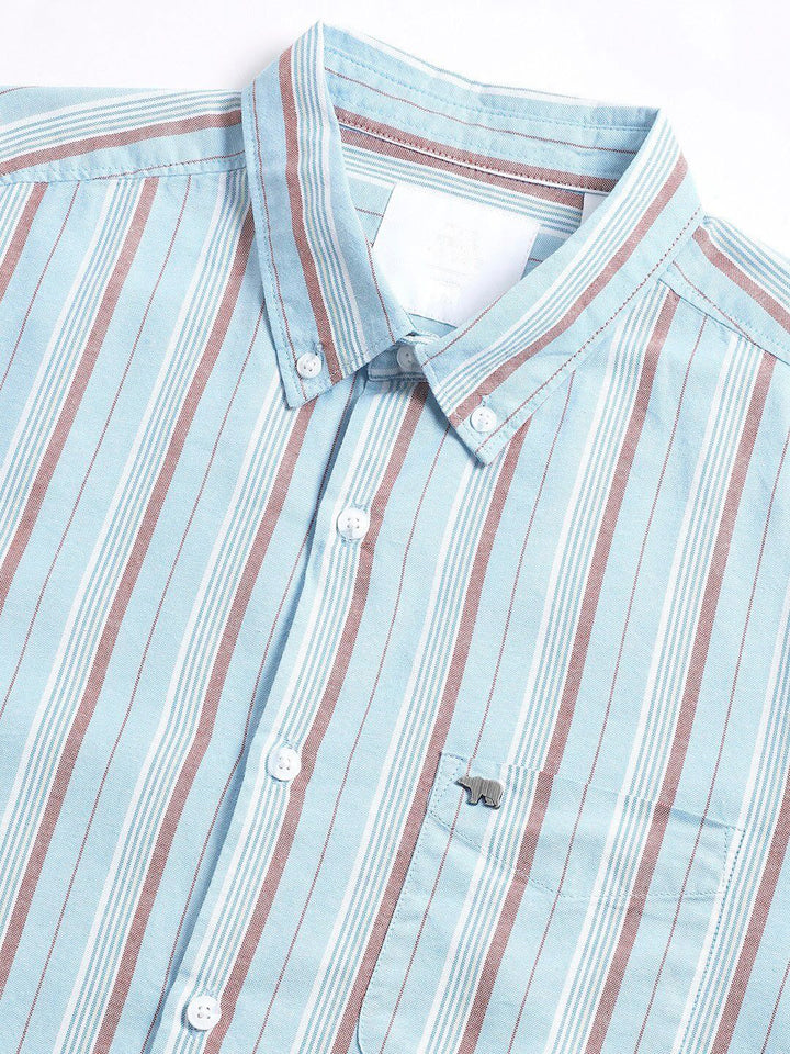 THE BEAR HOUSE Slim Fit Striped Spread Collar Cotton Casual Shirt