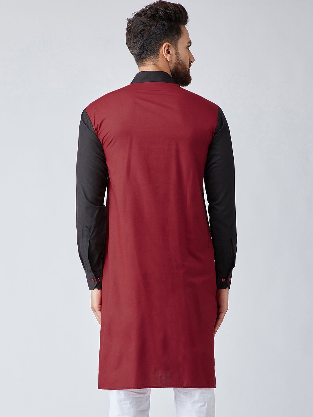SOJANYA Men Maroon & Black Colourblocked Pathani Kurta