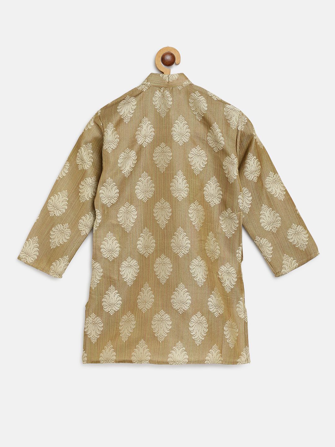 SOJANYA Boys Beige Woven Design Mandarin Collar Jacquard Straight Kurta