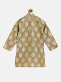 SOJANYA Boys Beige Woven Design Mandarin Collar Jacquard Straight Kurta
