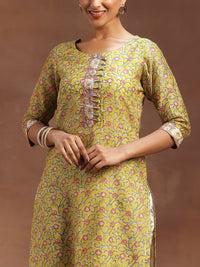Libas Floral Printed Regular Pure Cotton Straight Kurta with Trousers & Dupatta