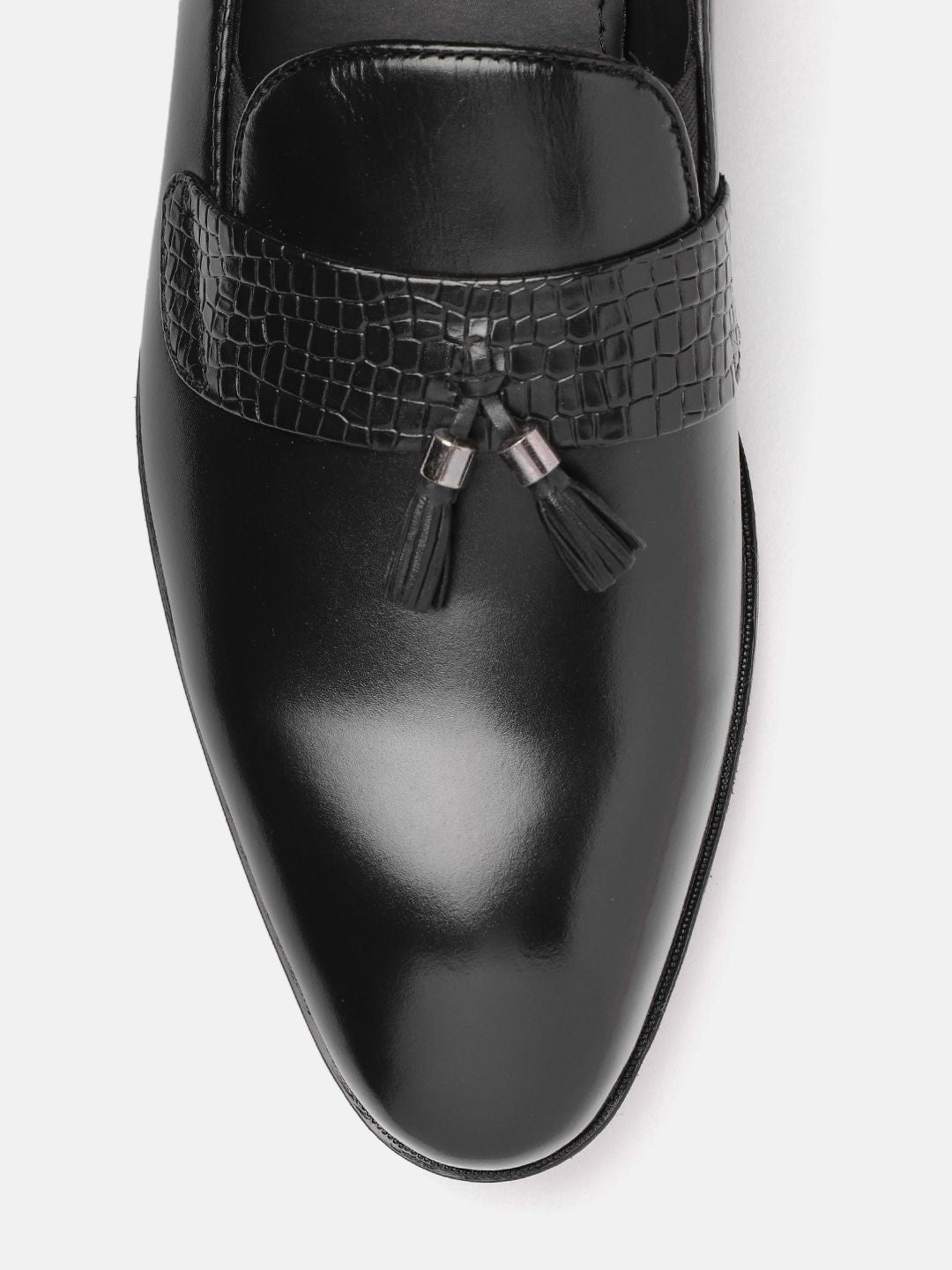 House of Pataudi Men Tasselled Formal Loafers with Textured Detail