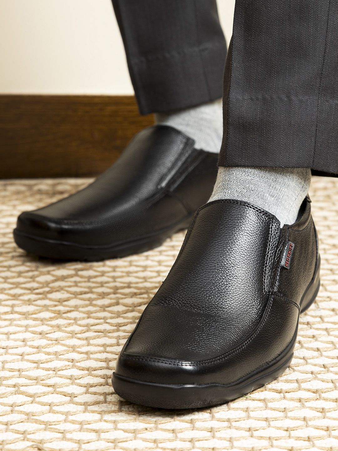 Red Chief Men Black Leather Formal Slip-on Shoes