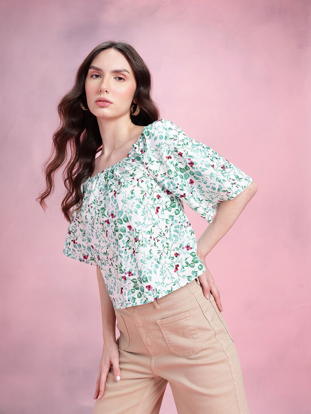 DressBerry Floral Print Flared Sleeve Top