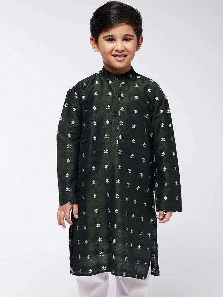 SOJANYA Lelaki Motif Etnik Hijau & Putih Bercetak Kurta Lurus