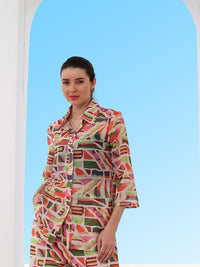 Athena Abstract Printed Georgette Shirt Style Top