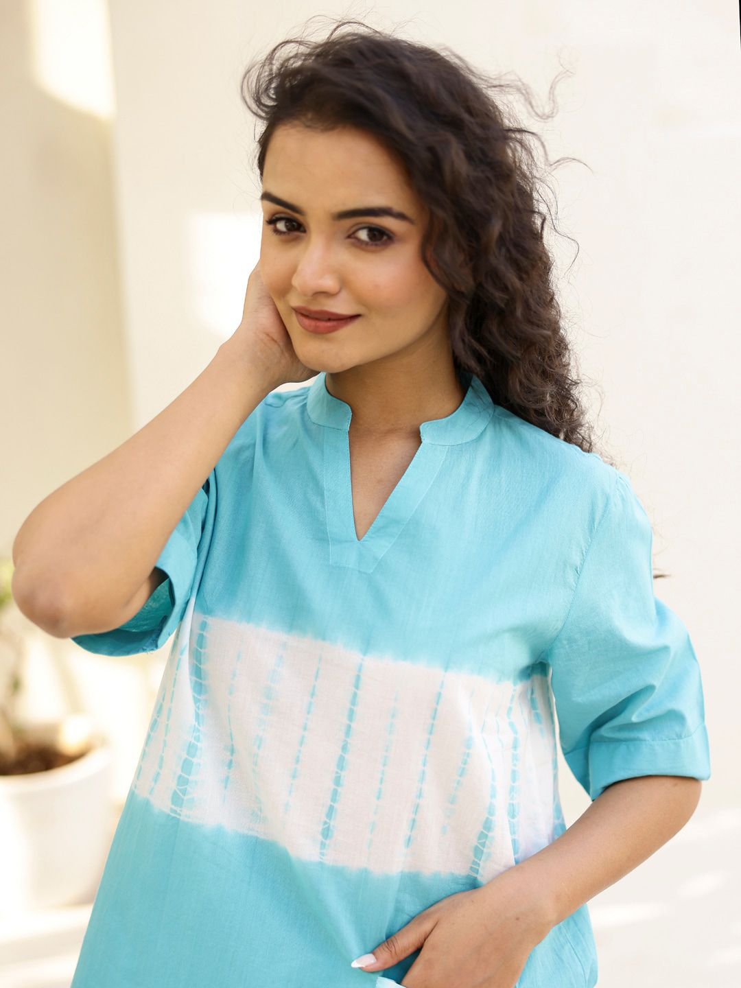 SANSKRUTIHOMES Blue Tie and Dyed Pure Cotton Night suit
