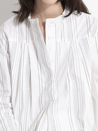 RAREISM Striped Mandarin Collar Cotton Boxy Top