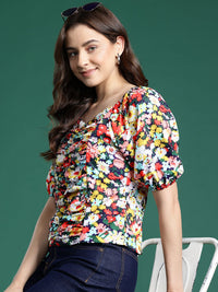 DressBerry Floral Print Sweetheart Neck Ruched Top