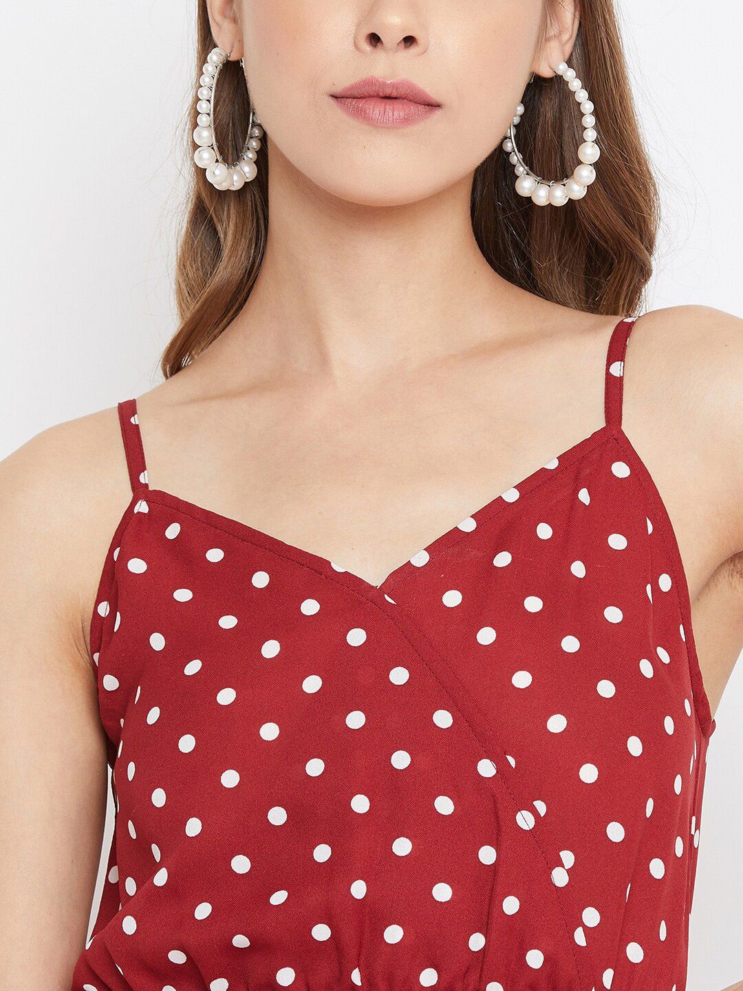 Berrylush Women Red Polka Dot Printed Fit and Flare Dress
