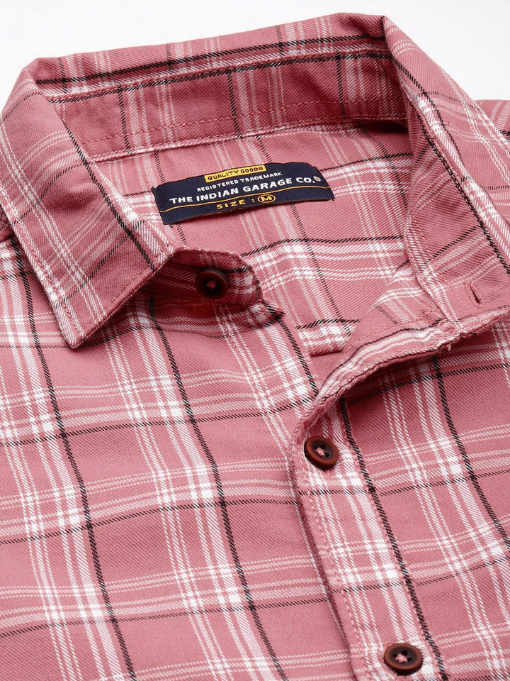 The Indian Garage Co Men Pink & White Checked Cotton Casual Shirt