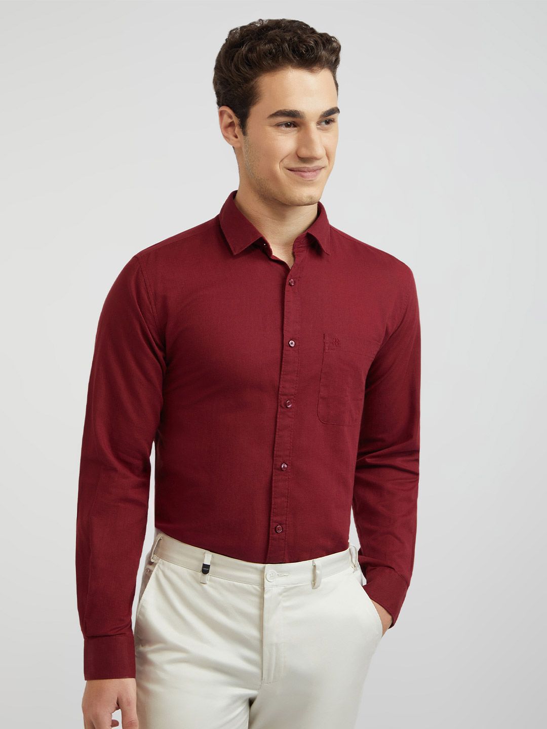 Raymond Cotton Linen Solid Slim Fit Casual Shirt
