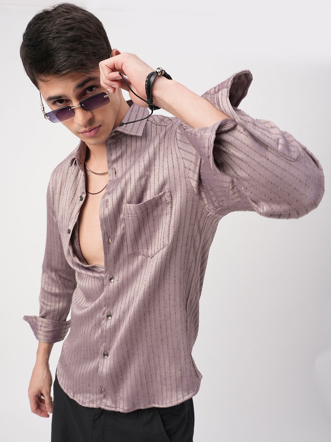 VASTRADO Men Classic Slim Fit Opaque Striped Casual Shirt