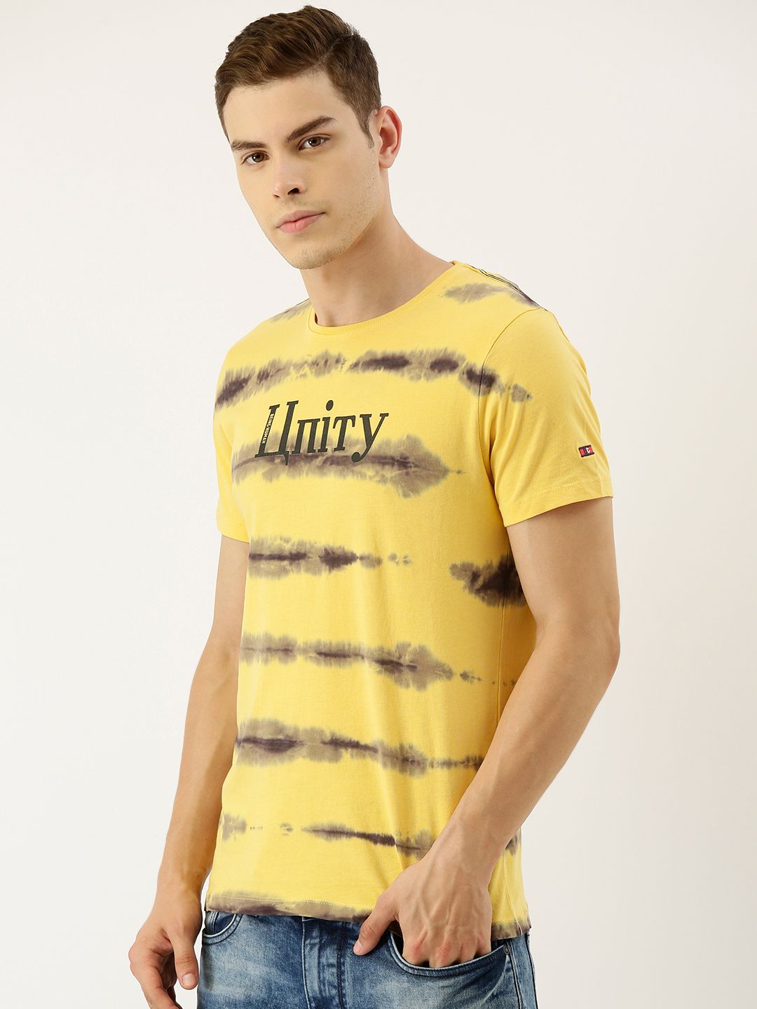 Being Human Men Yellow & Black Dyed Round Neck T-shirt