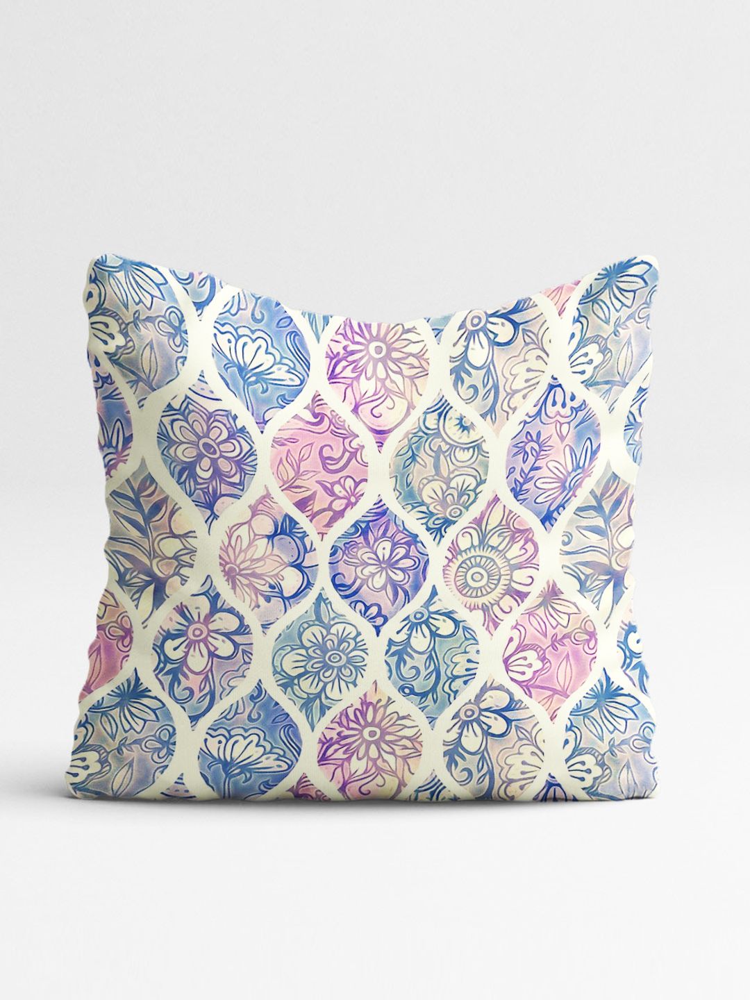 STITCHNEST Set Of 2 Blue & Cream-Coloured Geometric Square Cushion Covers