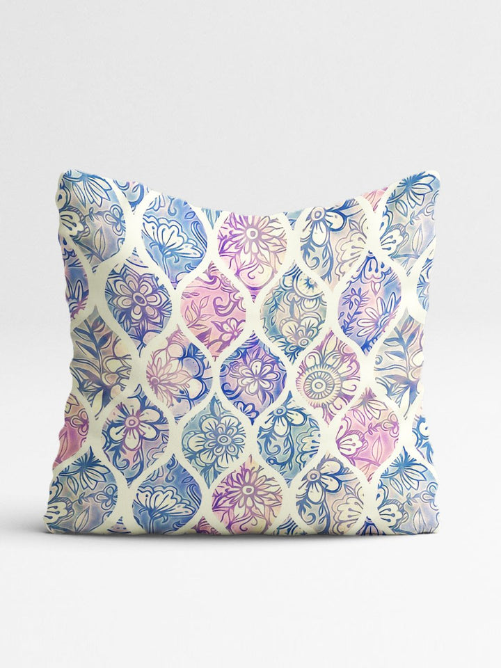 STITCHNEST Set Of 2 Blue & Cream-Coloured Geometric Square Cushion Covers