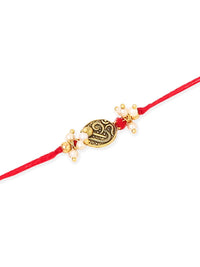 NVR Unisex Set of 2 Pearls Swastik Desgin Thread Rakhi with Roli Chawal Chandan Mishri