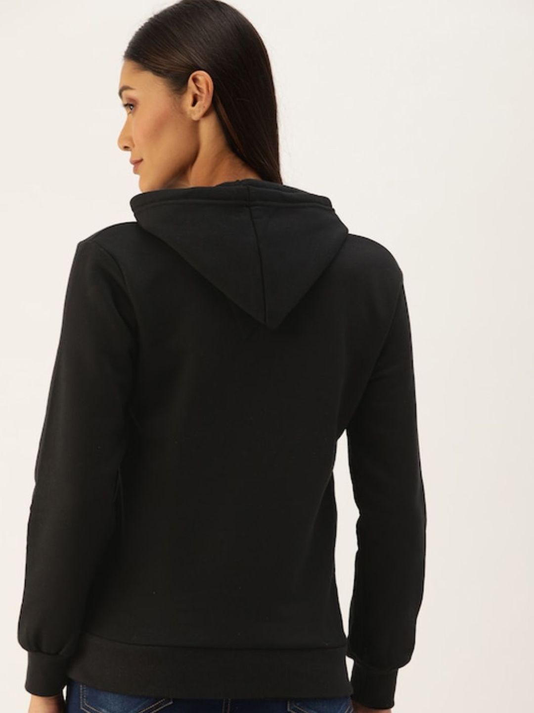 Campus Sutra Women Black Hooded Sweatshirt
